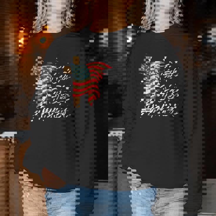 God Bless America Fourth Of July Christian Patriot Usa Flag Women Sweatshirt Unique Gifts