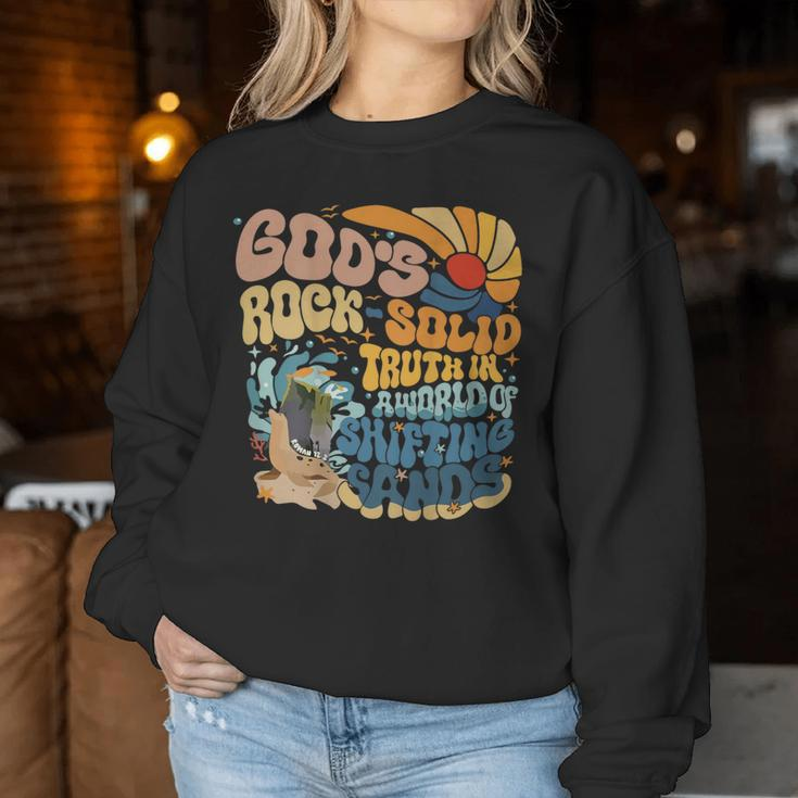 God's Rock-Solid Retro Beach Vbs 2024 Christian On Back Women Sweatshirt Unique Gifts
