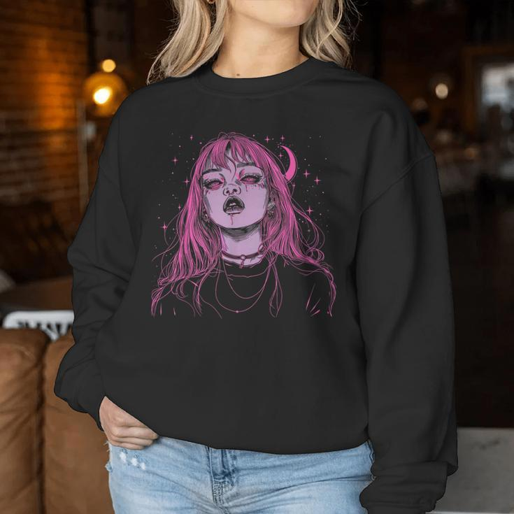 Goth Grunge Demon Anime Girl Waifu Horror Alt Pink Aesthetic Women Sweatshirt Unique Gifts