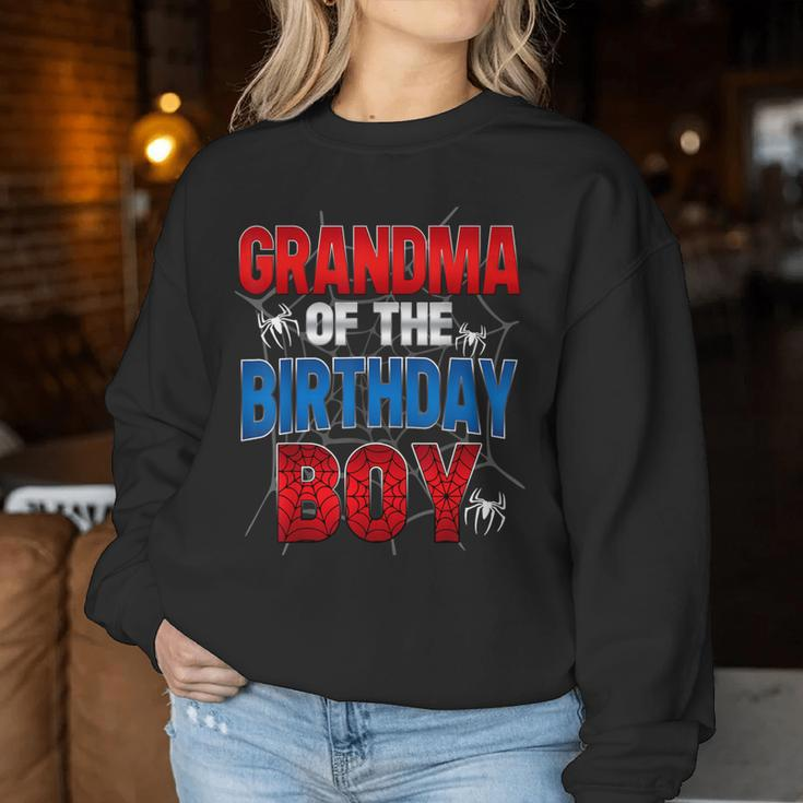 Grandma Of The Birthday Boy Matching Family Spider Web Women Sweatshirt Unique Gifts