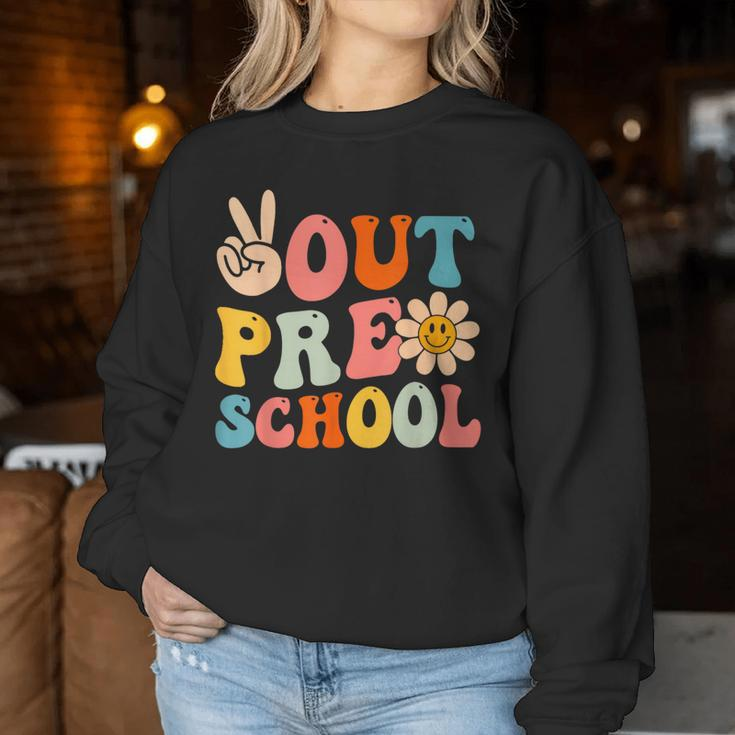Groovy Peace Out Preschool Graduation Last Day Of School Women Sweatshirt Funny Gifts