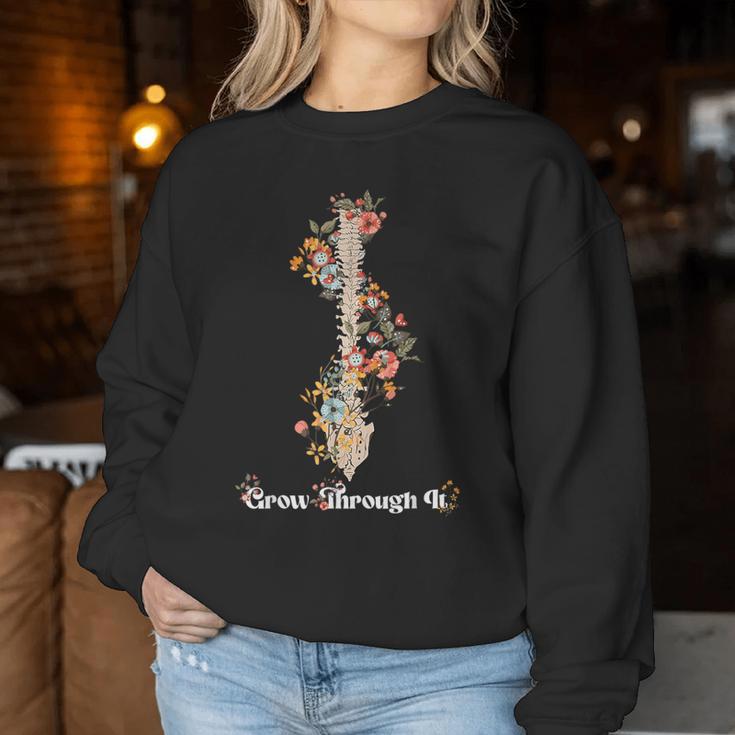 Grow Through It Floral Spine Positive Mental Health Warrior Women Sweatshirt Unique Gifts