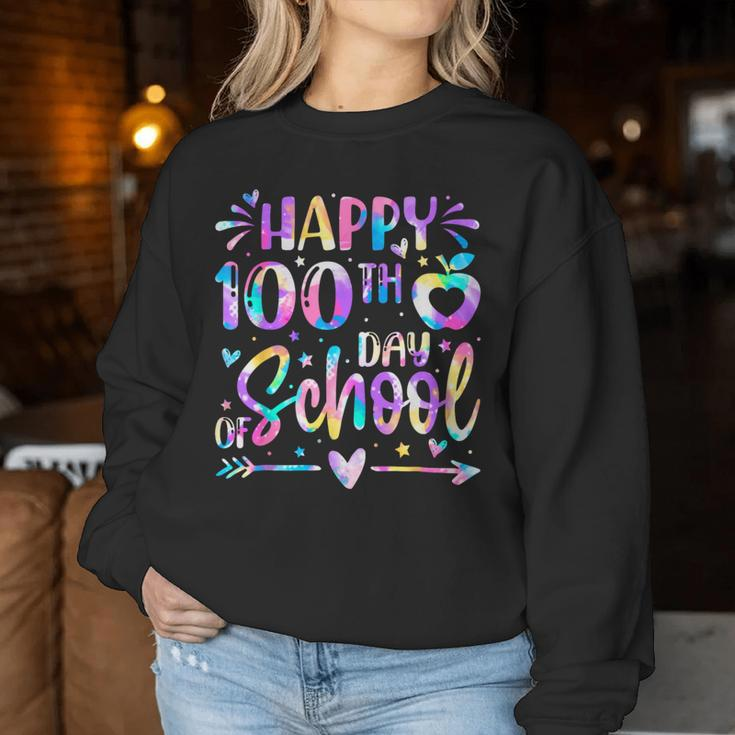 Happy 100Th Day Of School Tie Dye Rainbow 100 Days Smarter Women Sweatshirt Funny Gifts