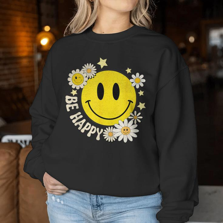 Be Happy Smile Face Retro Groovy Daisy Flower 70S Women Sweatshirt Unique Gifts