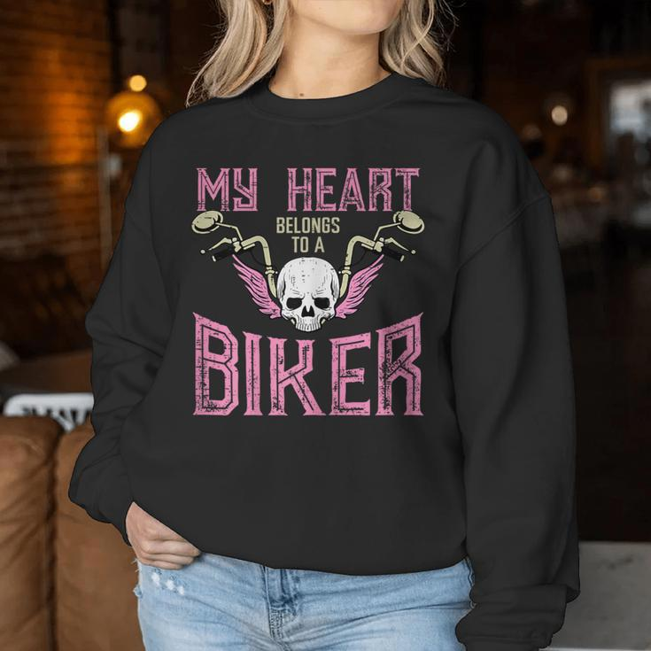 My Heart Belongs To A Biker Motorcycle Motorbike Girls Women Sweatshirt Funny Gifts