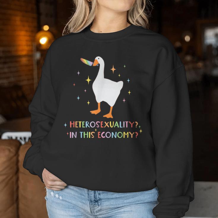 Heterosexuality In This Economy Lgbt Pride Goose Rainbow Women Sweatshirt Unique Gifts