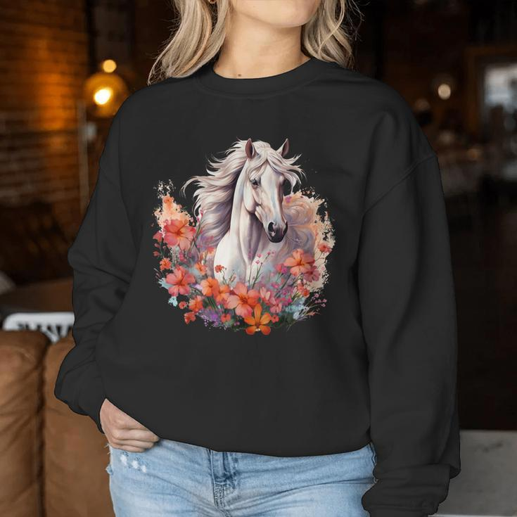 Horse Flowers Horses Lover Graphic For Boys Girls Women Sweatshirt Unique Gifts
