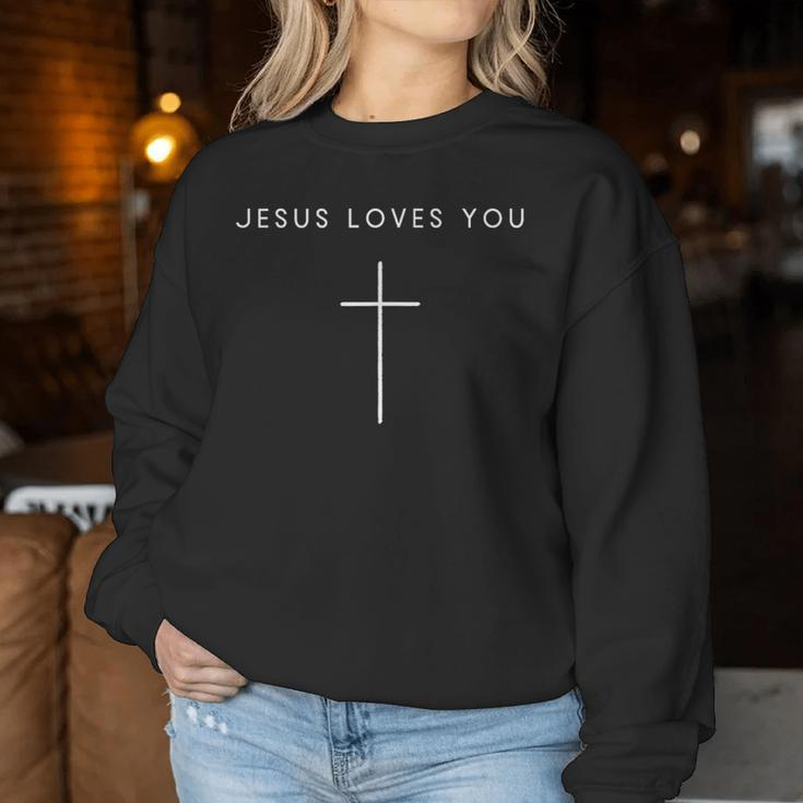Jesus Loves You Cross Minimalist Christian Religious Jesus Women Sweatshirt Funny Gifts