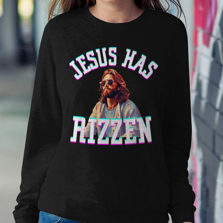 Jesus Has Rizzen Christian Meme Novelty Jesus Christ Women Sweatshirt Unique Gifts
