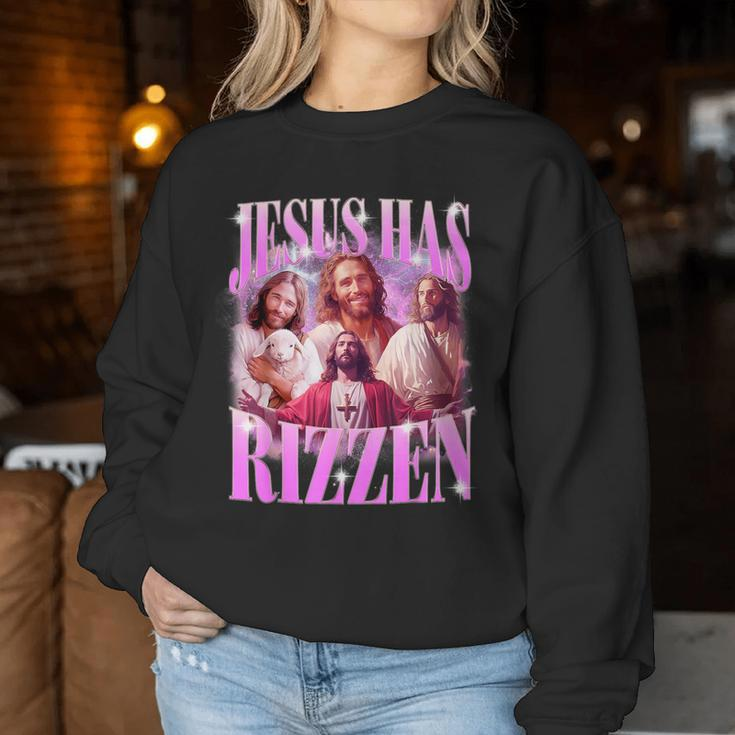 Jesus Has Rizzen Vintage Christian Jesus Playing Basketball Women Sweatshirt Unique Gifts