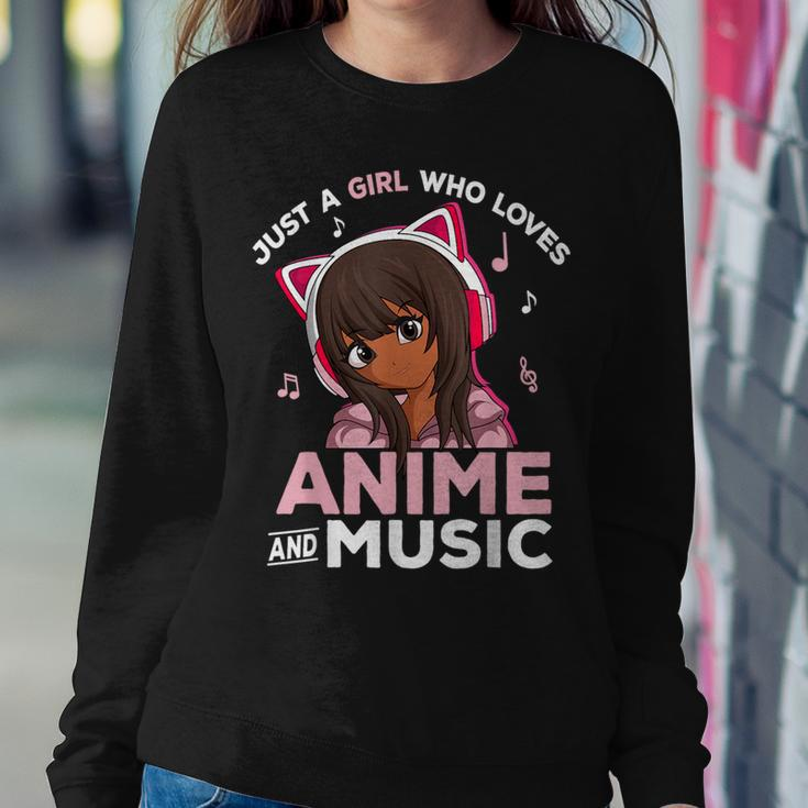 Just A Girl Who Loves Anime And Music Black Girl Anime Merch Women Sweatshirt Unique Gifts