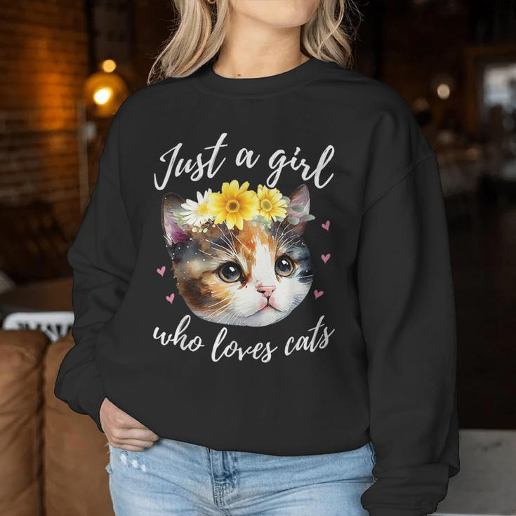 Just A Girl Who Loves Cats Cute Calico Cat Lover Women Sweatshirt Unique Gifts