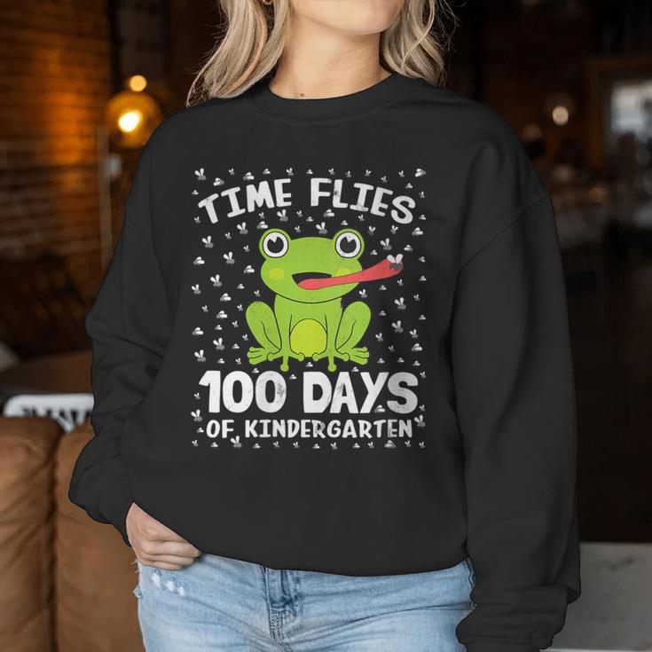 Kindergarten 100 Days School Boys Girls Frog Time Flies Fly Women Sweatshirt Unique Gifts