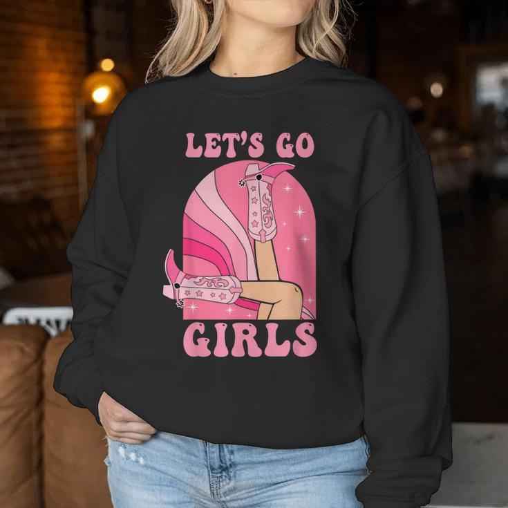 Let's Go Girls Western Cowgirls Pink Groovy Bachelorette Women Sweatshirt Unique Gifts