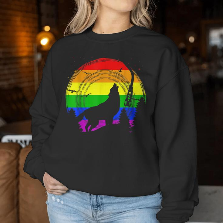 Lgbt Gay Pride Rainbow Flag Music Turntable Wolf Women Sweatshirt Unique Gifts