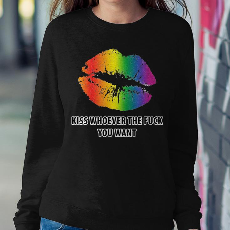 Lgbt Rainbow Kiss Whoever The Fuck You Want Women Sweatshirt Unique Gifts
