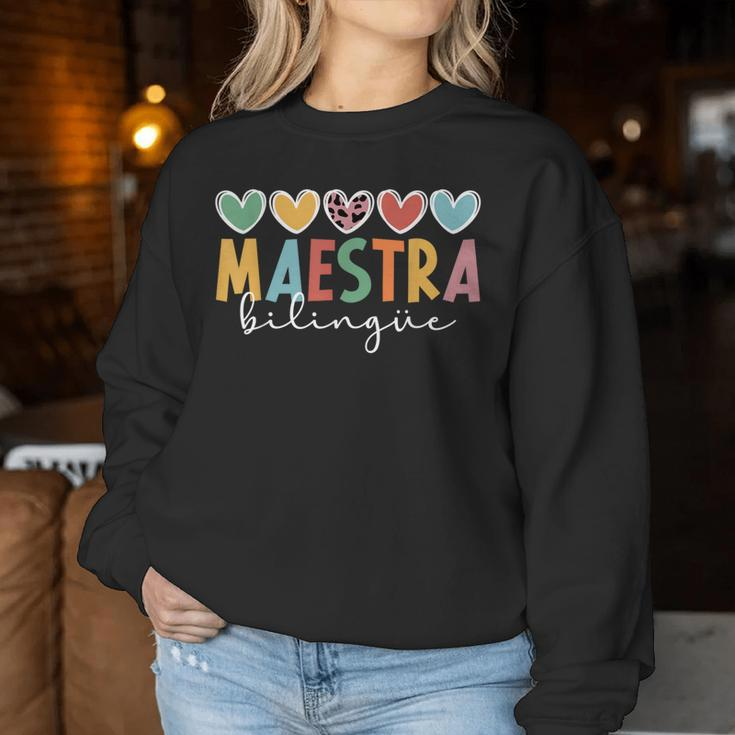 Maestra Bilingue Hearts Maestra De Español Spanish Teacher Women Sweatshirt Funny Gifts
