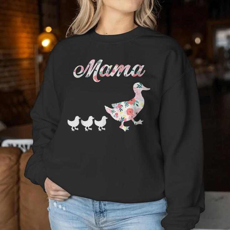 Mama Duck Mama Duck And 3 Ducklings Floral Mom Of 3 Women Sweatshirt Unique Gifts