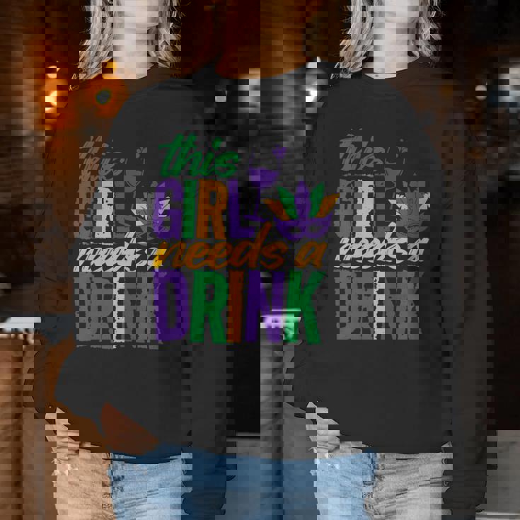 Mardi Gras 2024 This Girl Needs A Drink Vintage Women Sweatshirt Unique Gifts