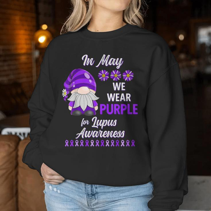 In May We Wear Purple Lupus Awareness Month Gnome Daisy Women Sweatshirt Funny Gifts