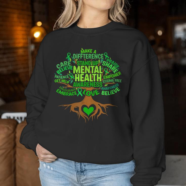 Mental Health Awareness Tree Grreen Ribbon Women Sweatshirt Unique Gifts