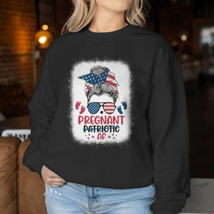 Messy Bun 4Th Of July Pregnant Patriotic Af Pregnancy Women Sweatshirt Unique Gifts