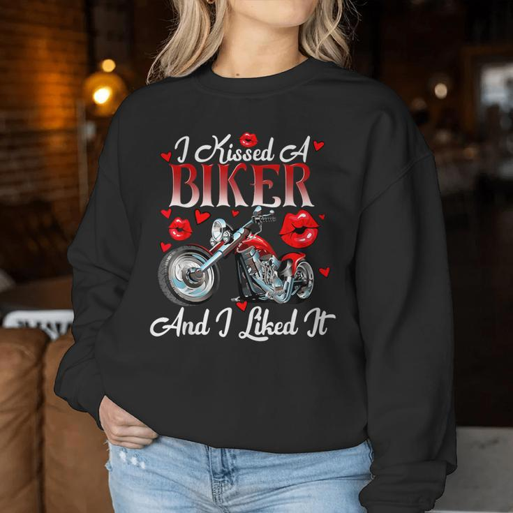 Motorcyle Girl Wife I Kissed A Biker And I Liked It Women Sweatshirt Unique Gifts