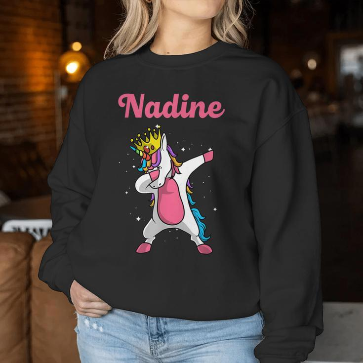 Nadine Name Personalized Birthday Dabbing Unicorn Queen Women Sweatshirt Unique Gifts