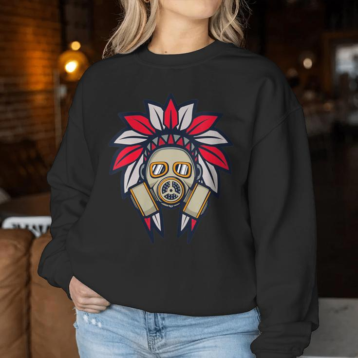 Native American Headdress Gas Mask Protest Camp Women Sweatshirt Unique Gifts