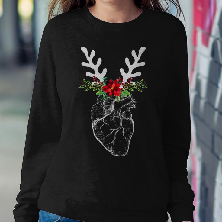 Nurse Heart Anatomy Reindeer Heart Cath Lab Rn Cardiology Hu Women Sweatshirt Funny Gifts