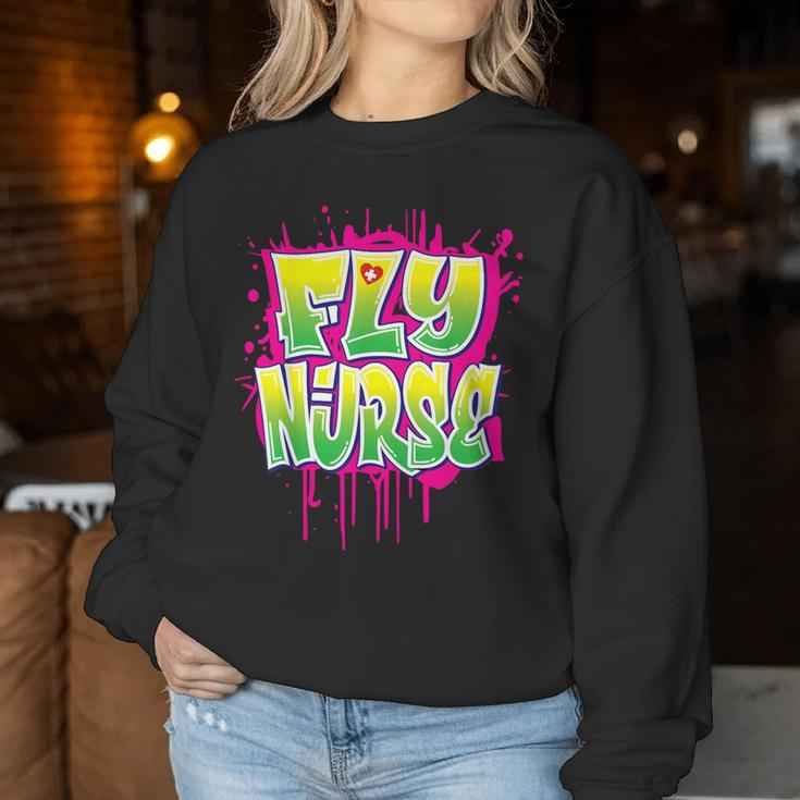 Nursing 80S 90S Hip Hop Fly Nurse Graffiti Style Women Sweatshirt Funny Gifts