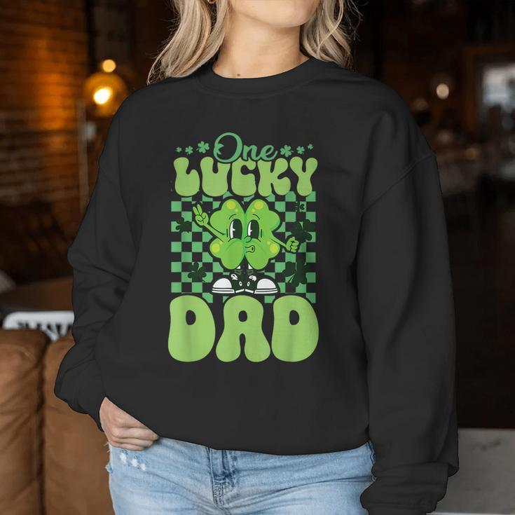 One Lucky Dad Groovy Retro Dad St Patrick's Day Women Sweatshirt Unique Gifts