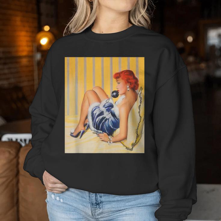 Pin Up Hot Girl Redhead Ginger In Heels-Vintage Pinup Girl Women Sweatshirt Unique Gifts