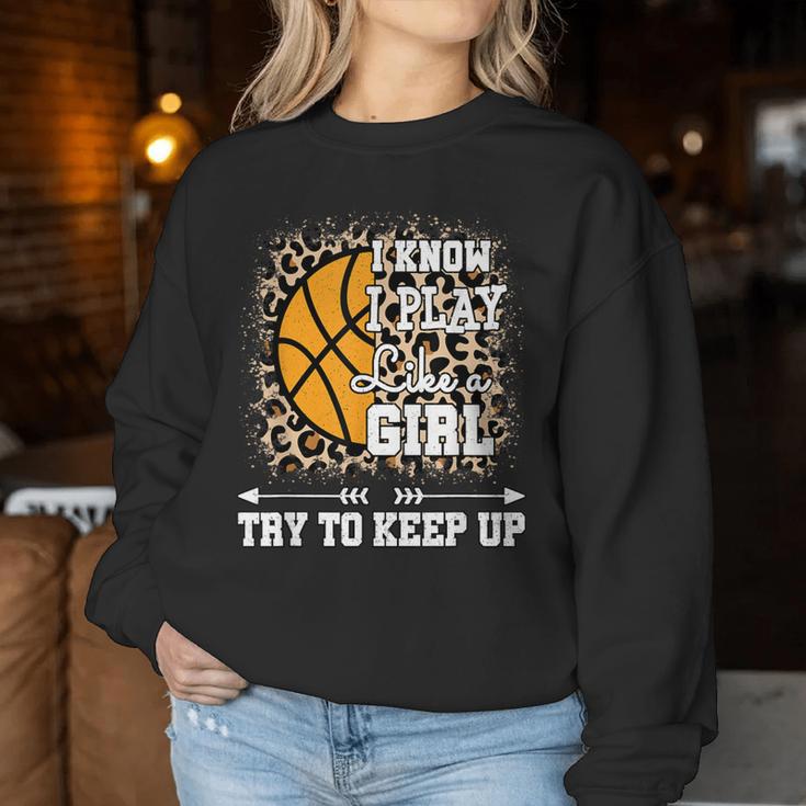 Play Like A Girl Leopard Print Girls Basketball Women Sweatshirt Unique Gifts