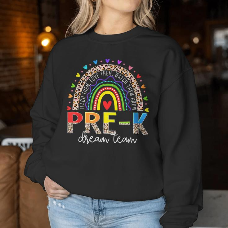 Prek Dream Team Leopard Rainbow Teacher Squad Back To School Women Sweatshirt Funny Gifts