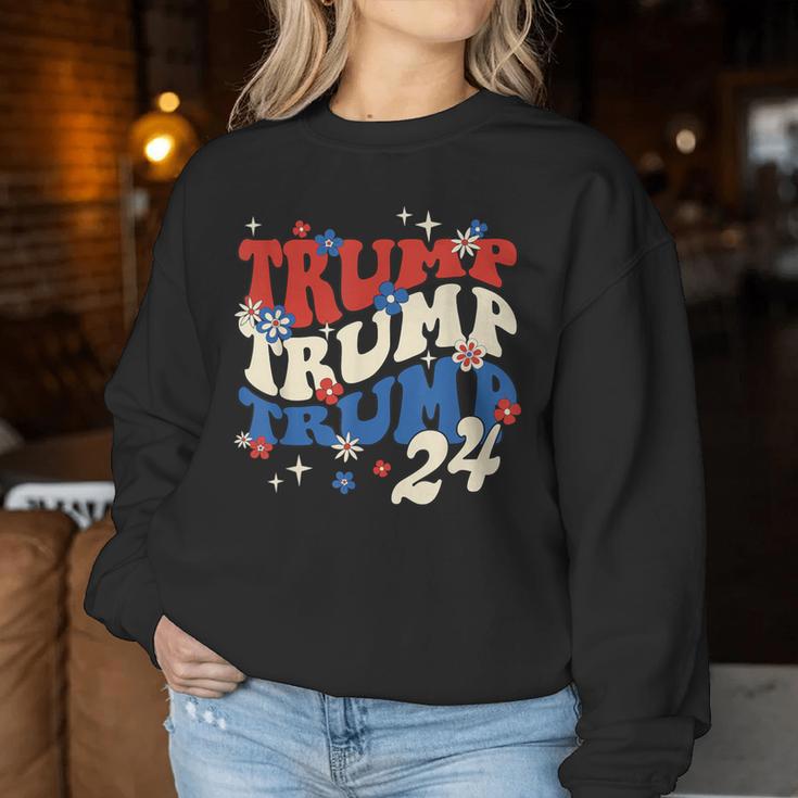 President Trump 24 2024 Groovy Retro Women Sweatshirt Unique Gifts