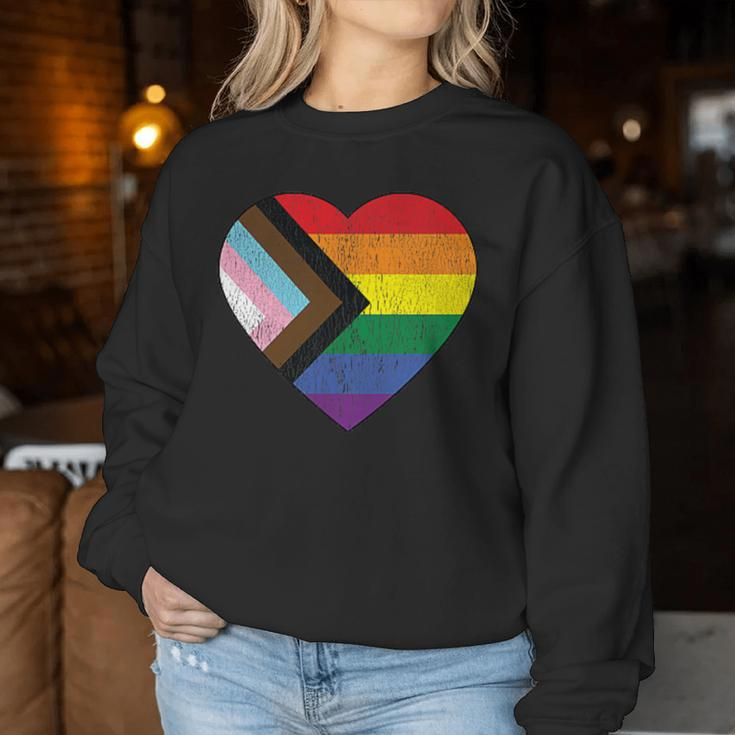 Progress Pride Flag Vintage Rainbow Heart Love Lgbt Pocket Women Sweatshirt Unique Gifts