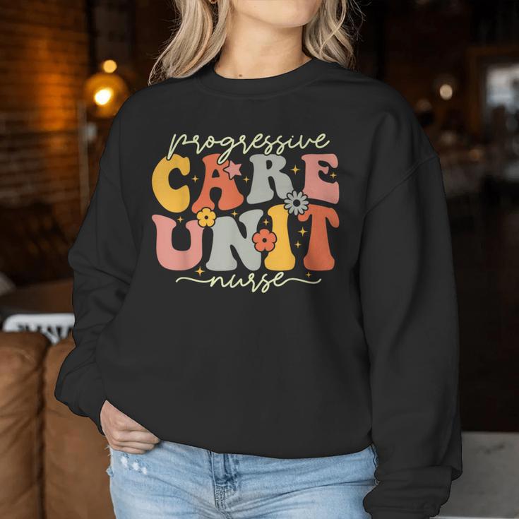 Progressive Care Unit Groovy Pcu Nurse Emergency Room Nurse Women Sweatshirt Unique Gifts