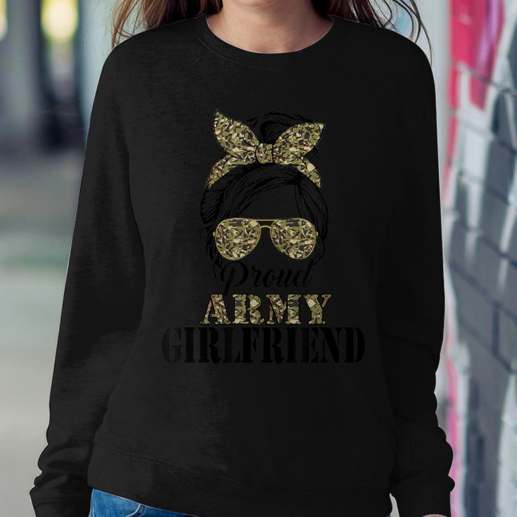Proud Army Girlfriend Camouflage Messy Bun Soldier Mother's Women Sweatshirt Unique Gifts