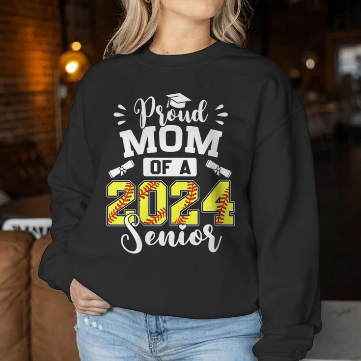 Proud Mom Of A Softball Senior 2024 Graduate Women Sweatshirt Funny Gifts
