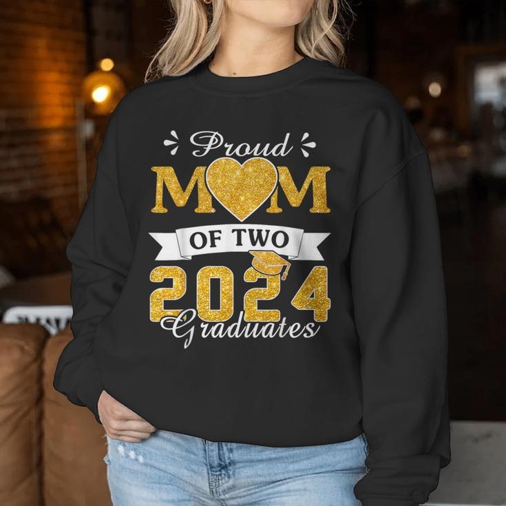 Proud Mom Of Two 2024 Graduates Mother Class Of 2024 Senior Women Sweatshirt Funny Gifts