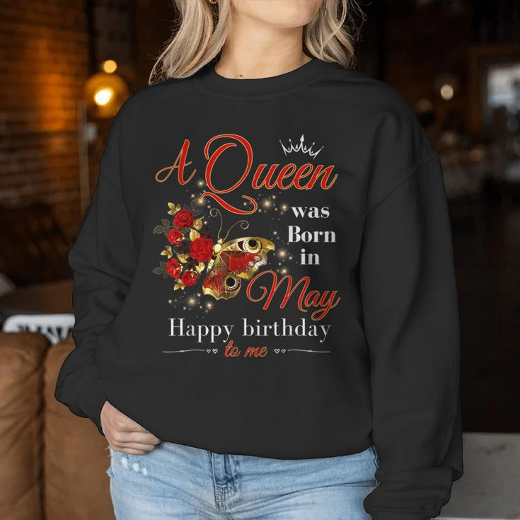 A Queen Was Born In May Girls Batterfly May Birthday Women Sweatshirt Unique Gifts