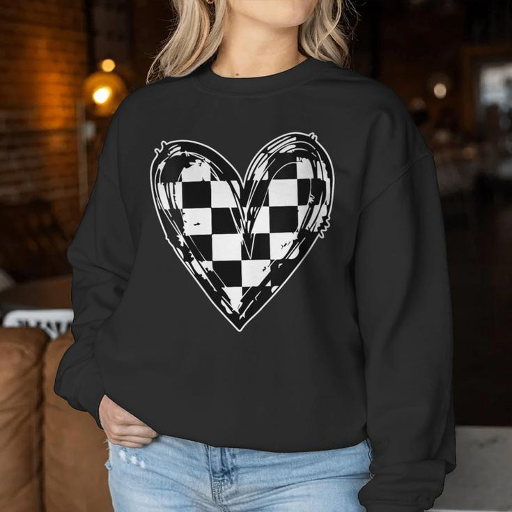 Race Car Checker Flag Racing Heart Auto Racer Women Sweatshirt Unique Gifts