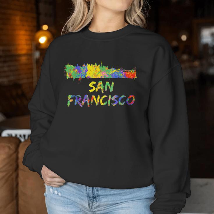 Rainbow Colorful Graffiti Style San Francisco City Skyline Women Sweatshirt Unique Gifts