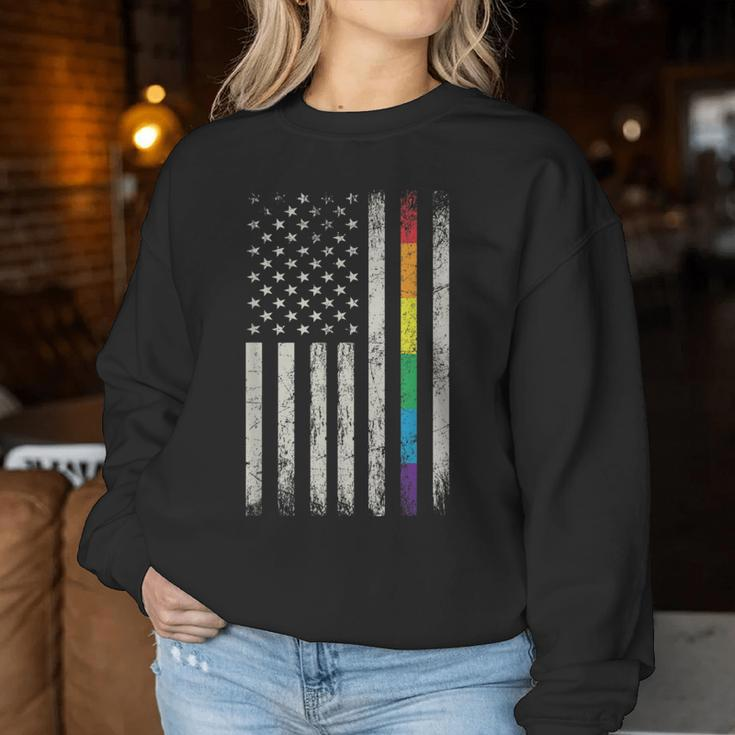Rainbow Gay Pride American Flag Lgbt Gay Transgender Pride Women Sweatshirt Unique Gifts