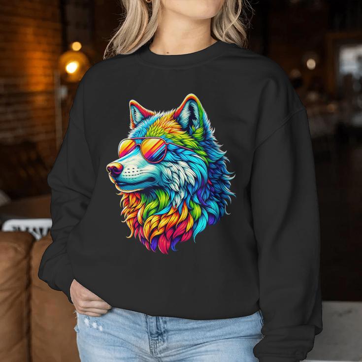 Rainbow Gay Pride Wolf Lesbian Lgbtq Wolves Women Sweatshirt Unique Gifts