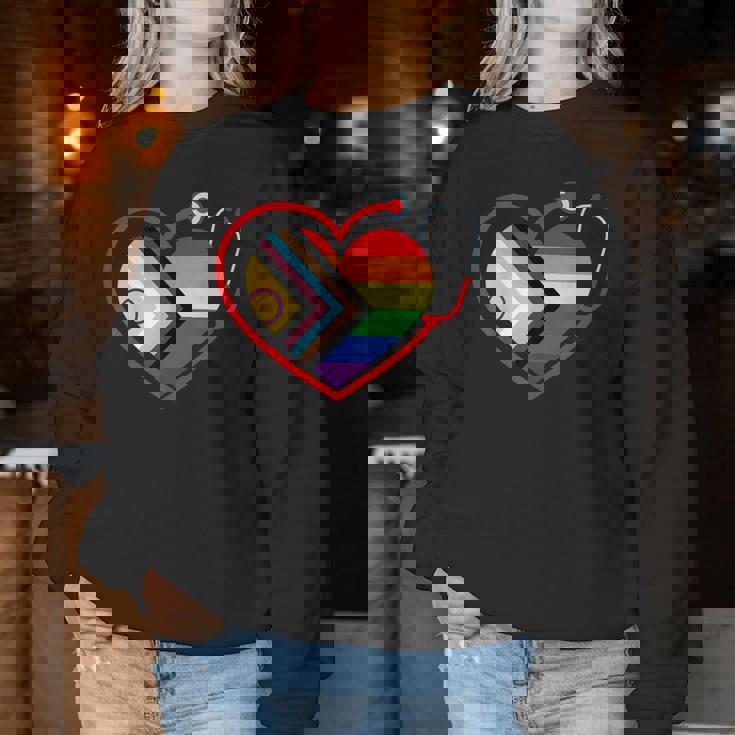 Rainbow Heart Lgbtq Doctor Nurse Medical Pride Month Squad Women Sweatshirt Unique Gifts