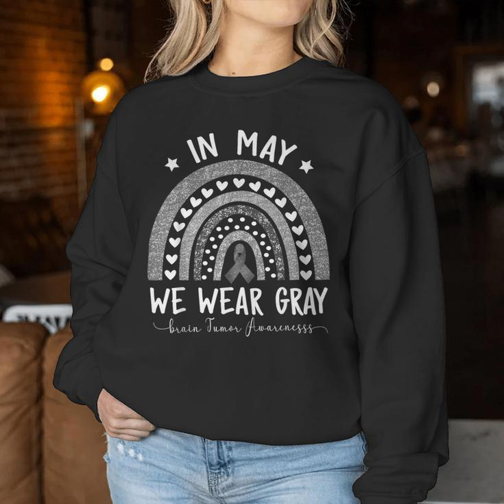 Rainbow In May We Wear Gray Brain Tumor Awareness Month Women Sweatshirt Personalized Gifts