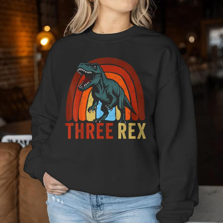 Rainbow Three Rex Retro Vintage Dinausor 3 Year Old Trex Women Sweatshirt Unique Gifts