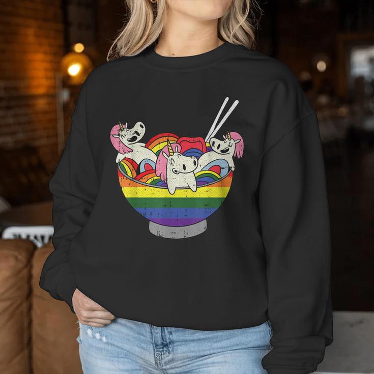 Rainbow Unicorn Ramen Gay Pride Japanese Food Lgbt-Q Ally Women Sweatshirt Unique Gifts